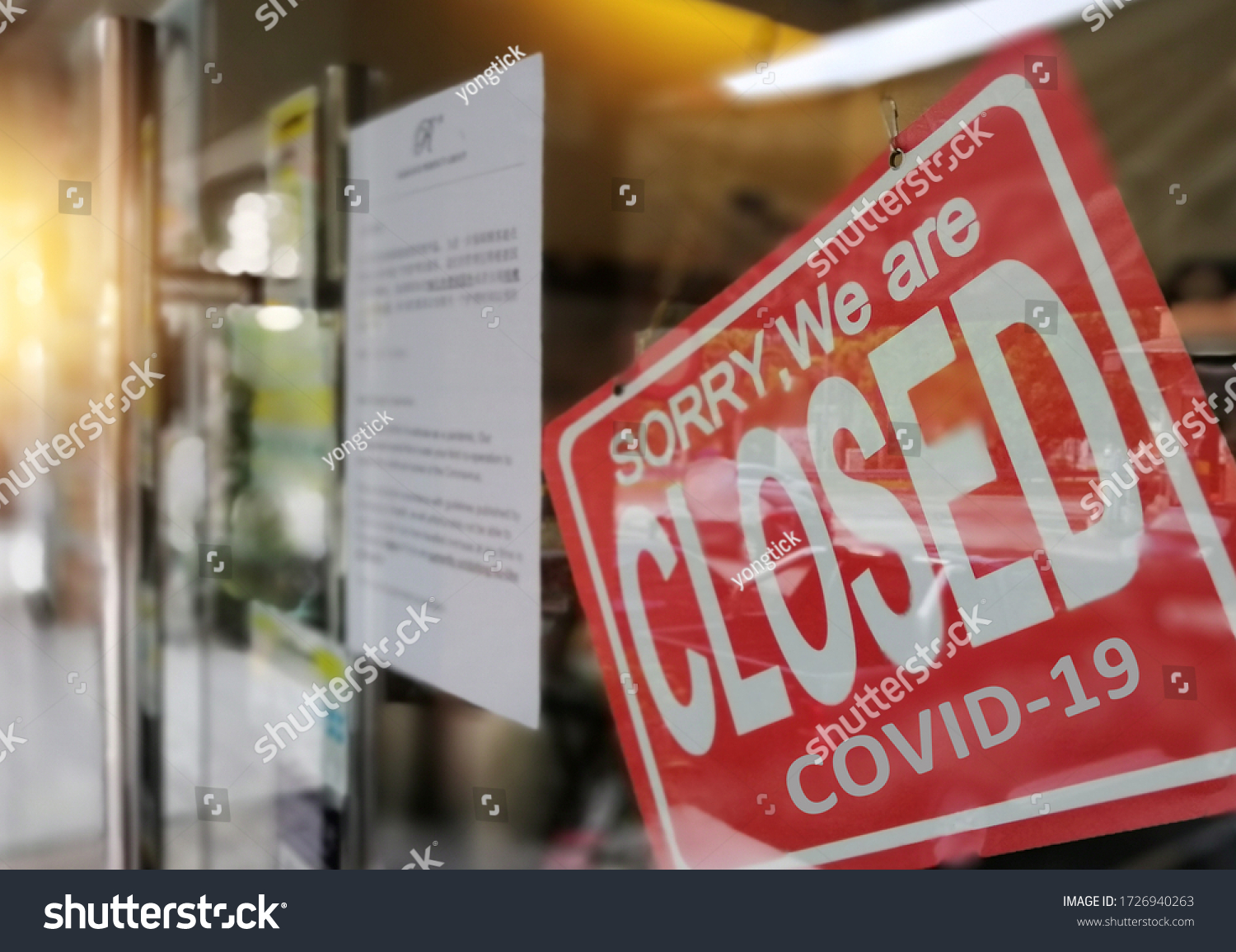 Business office or store shop is closed, bankrupt business due to the effect of Coronavirus (COVID-19) pandemic.  #1726940263