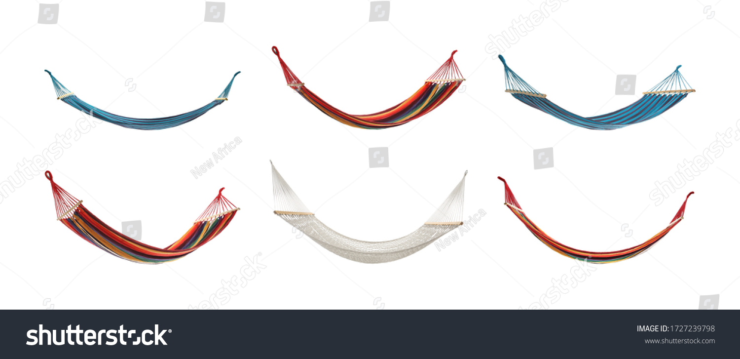 Set with different hammocks on white background. Banner design #1727239798