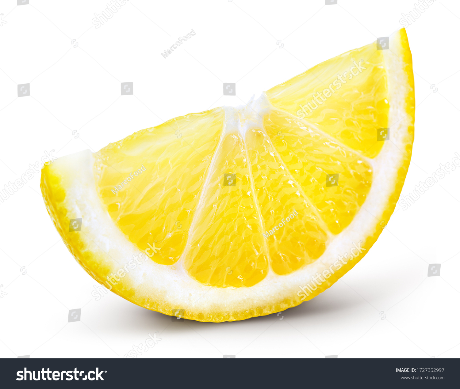 Lemon slice isolate. Cut lemon slice side view. Lemon slice with zest isolated. With clipping path. Perfect not AI lemon, true photo. #1727352997