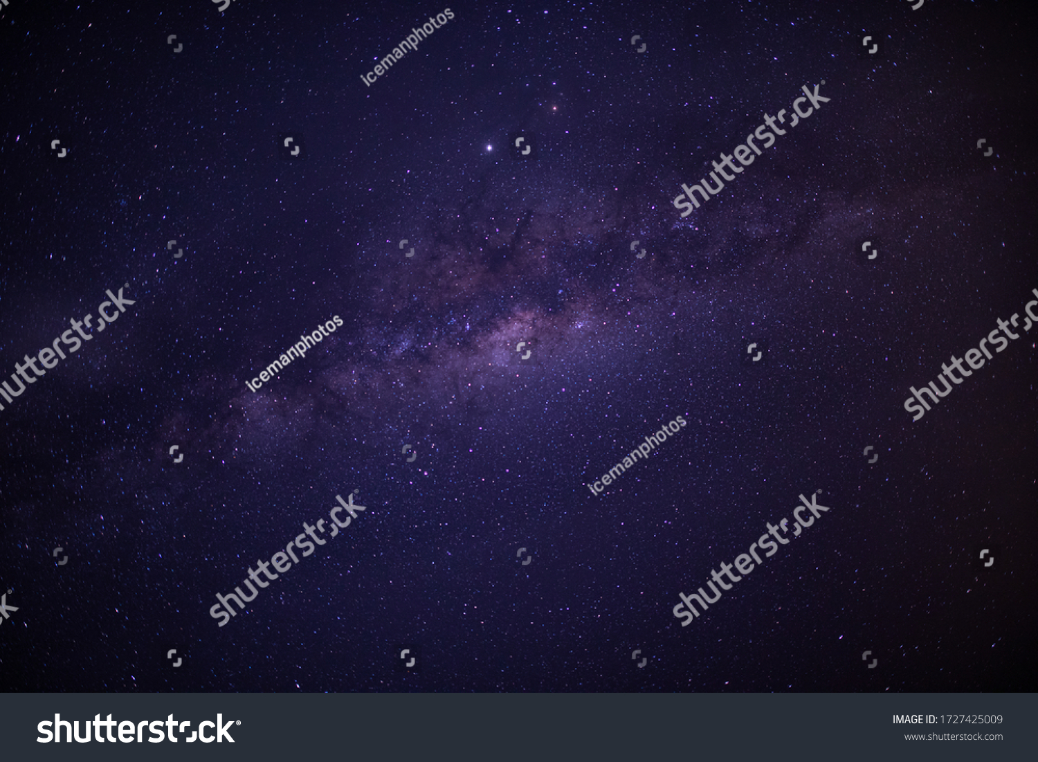 Panorama view universe space shot of milky way galaxy with stars on a night sky background. The Milky Way is the galaxy that contains our Solar System. #1727425009