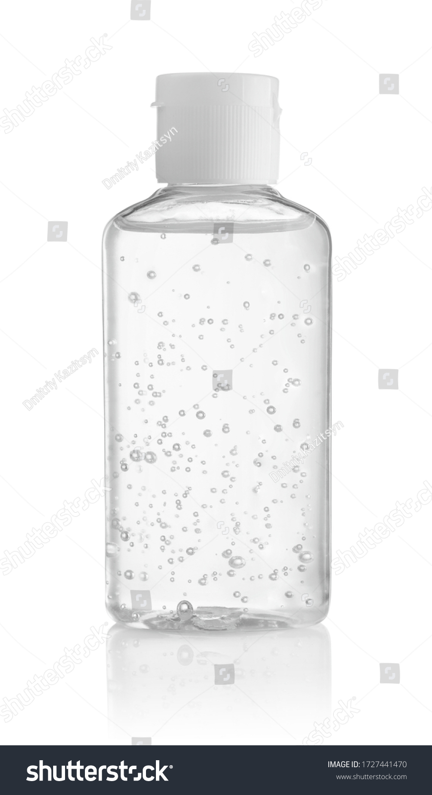 Bottle of antiseptic hand gel isolated on white background. #1727441470