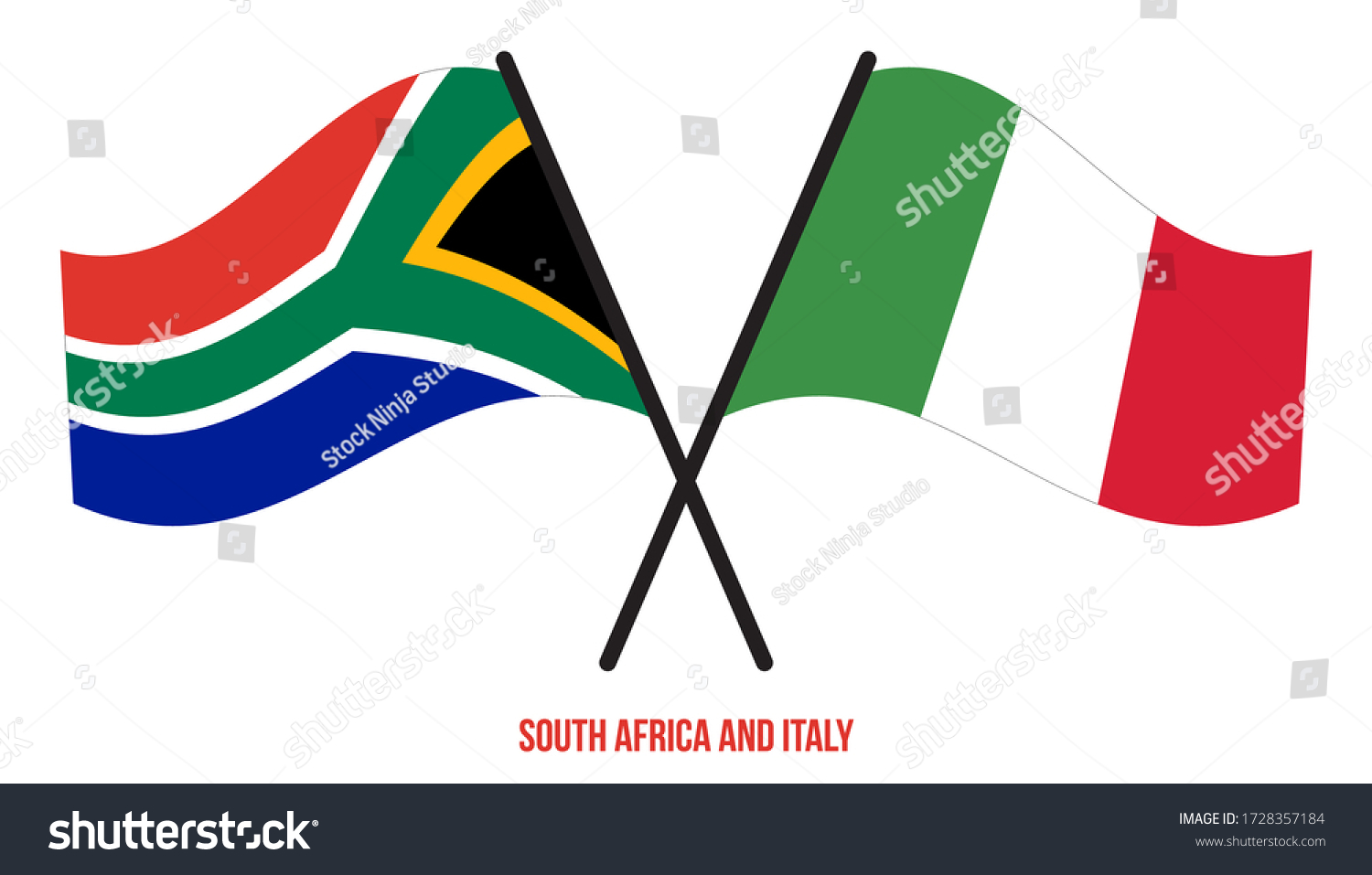 South Africa and Italy Flags Crossed And Waving - Royalty Free Stock ...