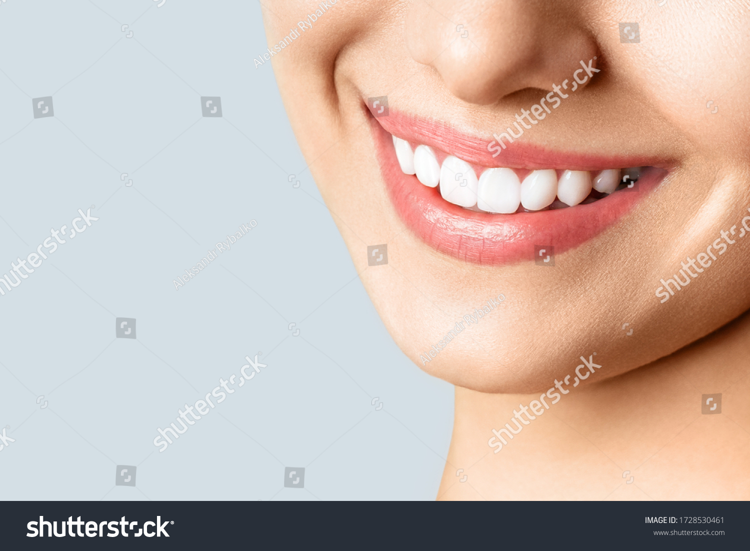 Beautiful female smile after teeth whitening procedure. Dental care. Dentistry concept. #1728530461
