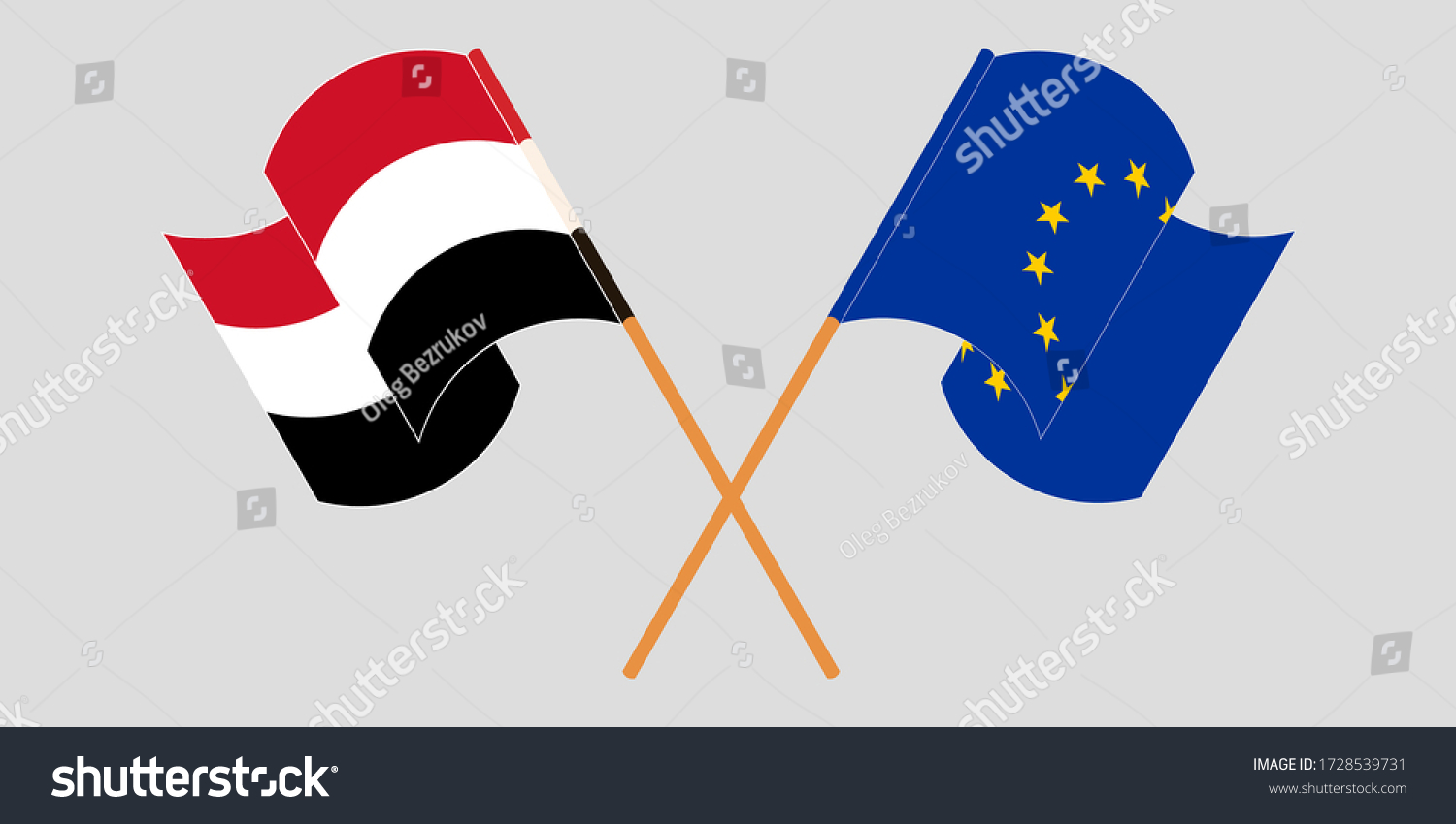 Crossed And Waving Flags Of Yemen And The Eu Royalty Free Stock Vector 1728539731 