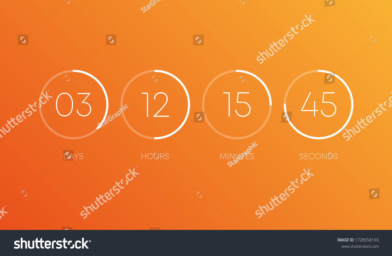 Countdown clock on orange gradient background. Line signs. Abstract. Vector illustration. #1728558103