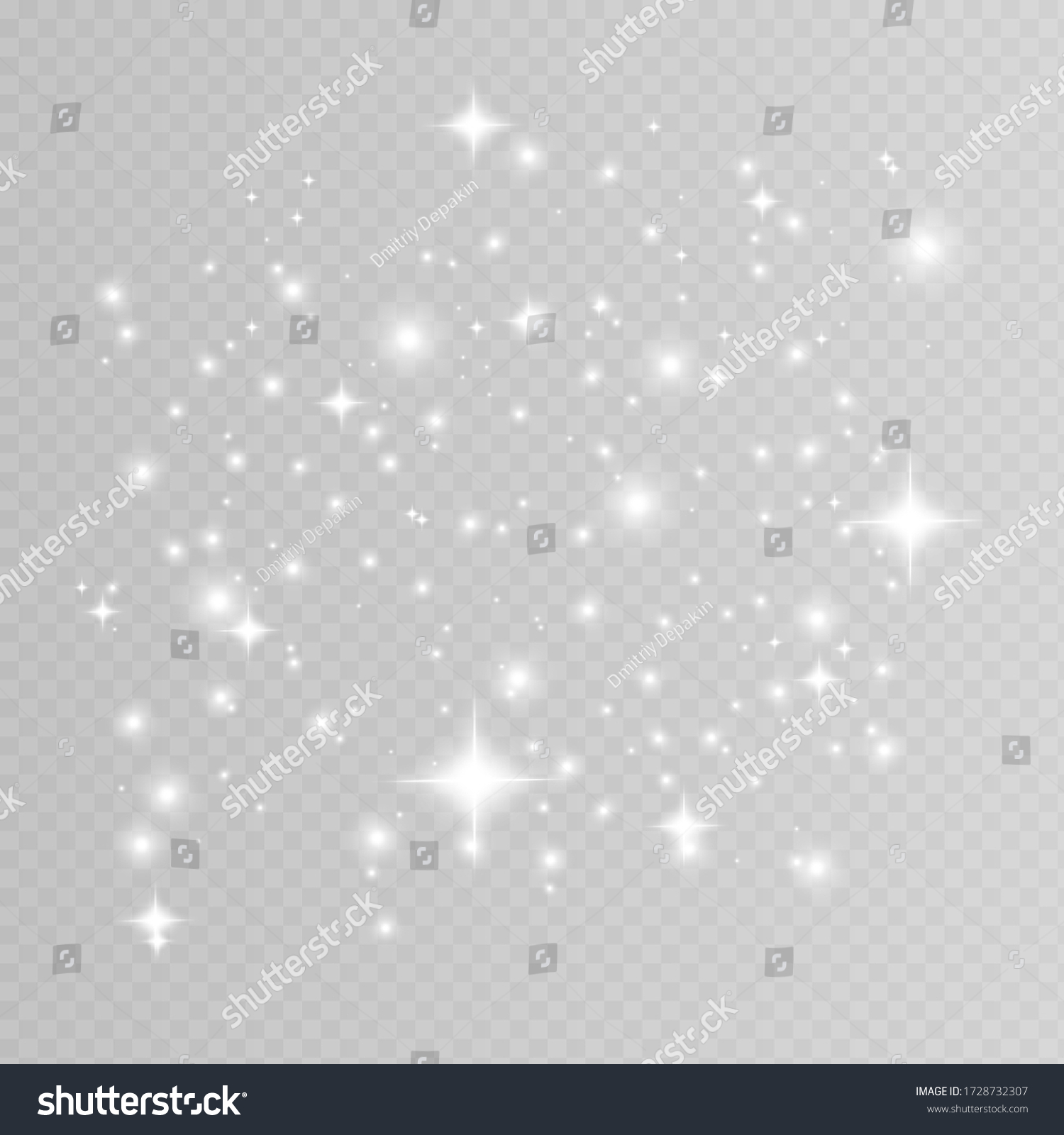 White sparks glitter special light effect. Vector sparkles on transparent background. Christmas abstract pattern. Sparkling magic dust particles  #1728732307