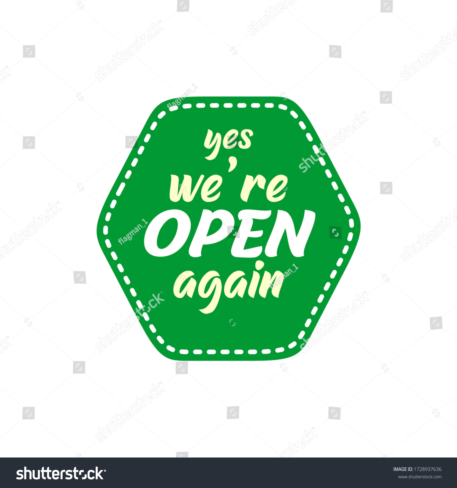 Yes we're are open again text. Welcome we’re open again text vector vintage made for reopening phase after Covid-19 pandemic.Keep calm we are reopening soon.open.vintage.sign.door.trendy.new.after  #1728937636
