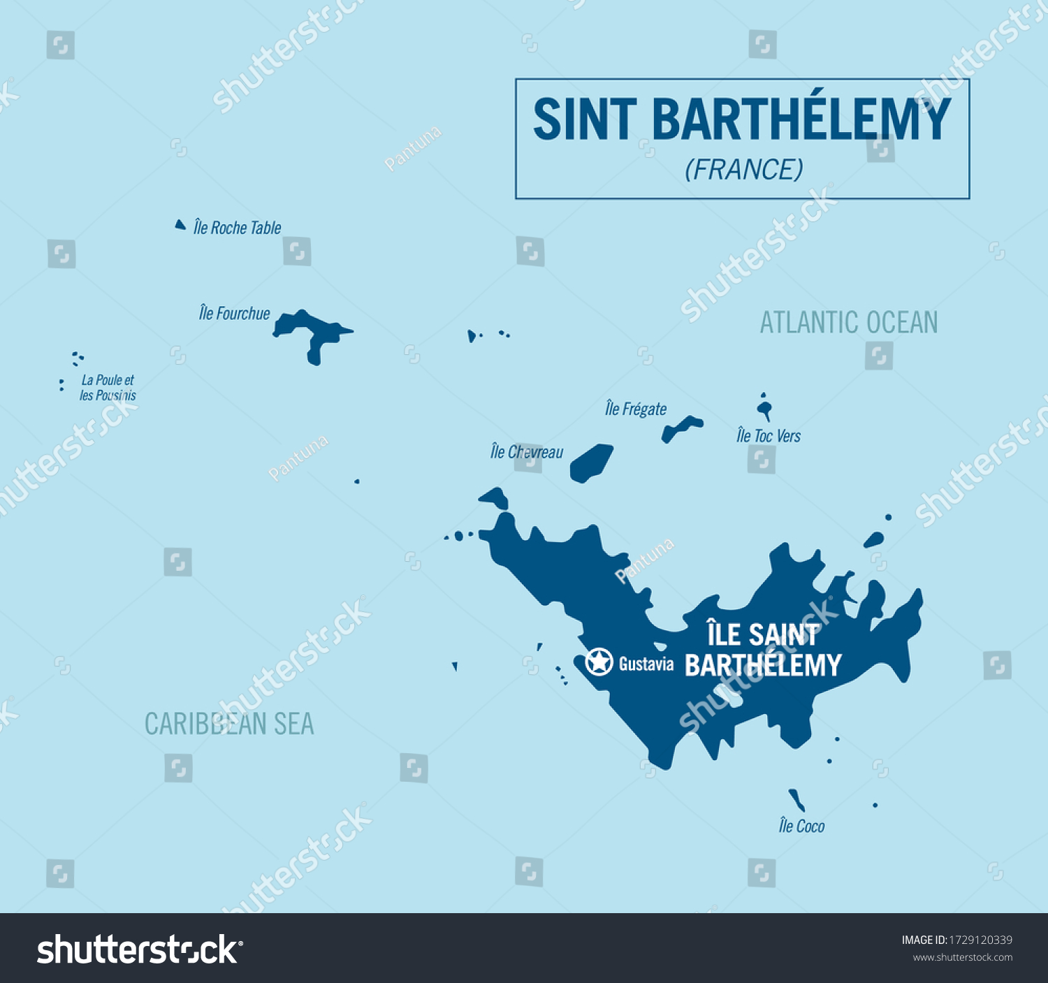 Saint Barthelemy Island Map, France. Detailed - Royalty Free Stock 