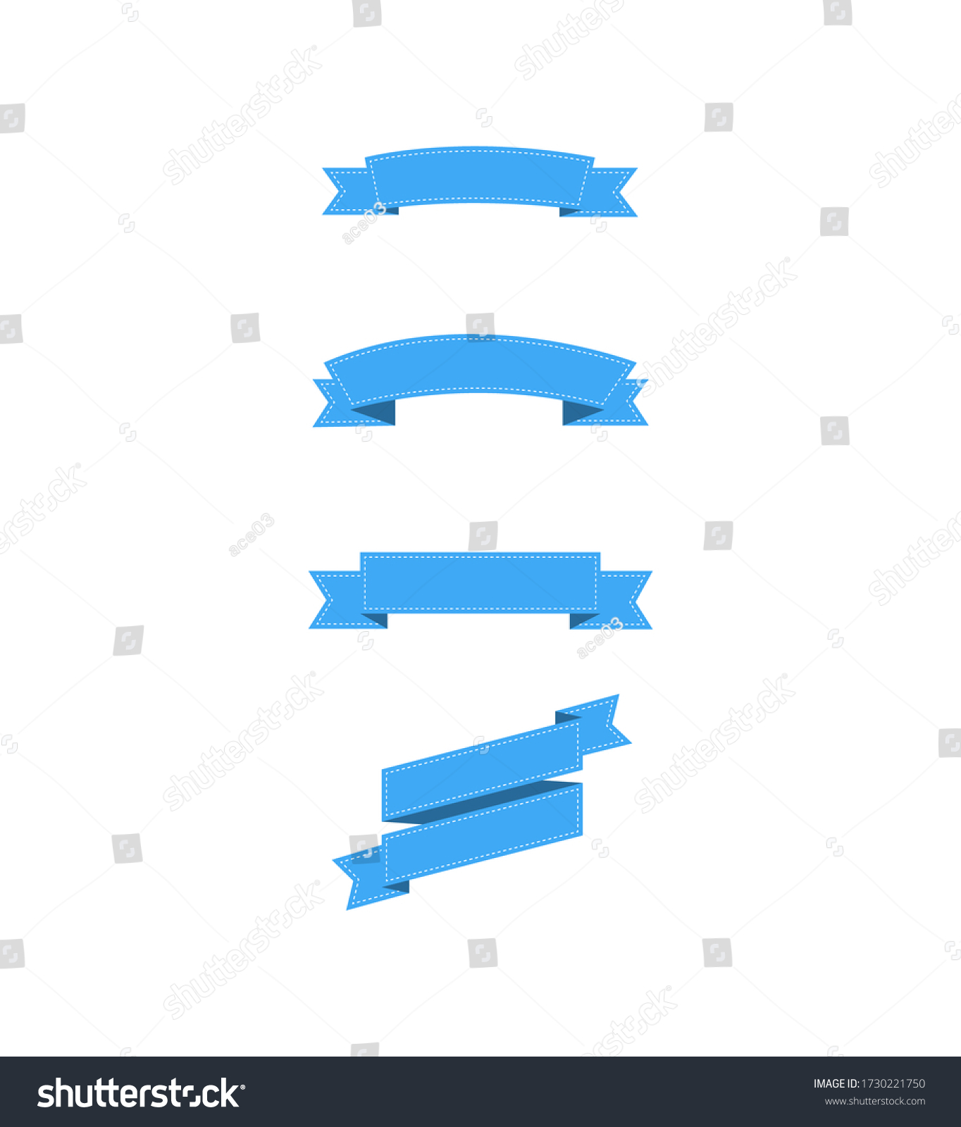 Ribbons banners with white lines. Blue ribbons banners, isolated on white background. Collection of three blue ribbons in trendy flat design. Empty banner. Eps10 #1730221750