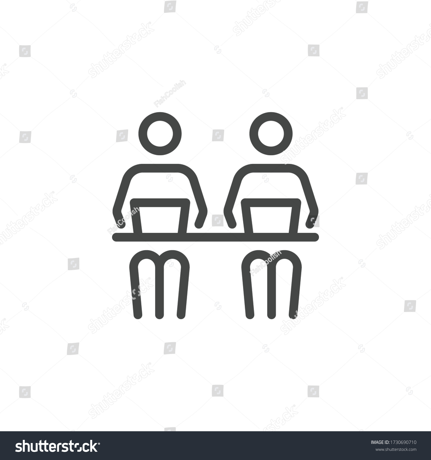 Co working Line Symbol Worker People With Laptops Designers-Development at the Desk. Icon in Outline Style From Pictogram Pack of Coworking, Workplace or Workspace. Custom Vector Sign Editable Stroke. #1730690710