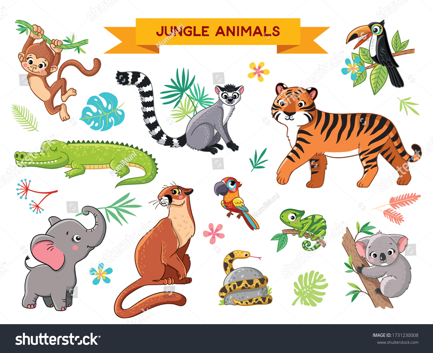 Big vector set jungle animals in cartoon style. - Royalty Free Stock ...