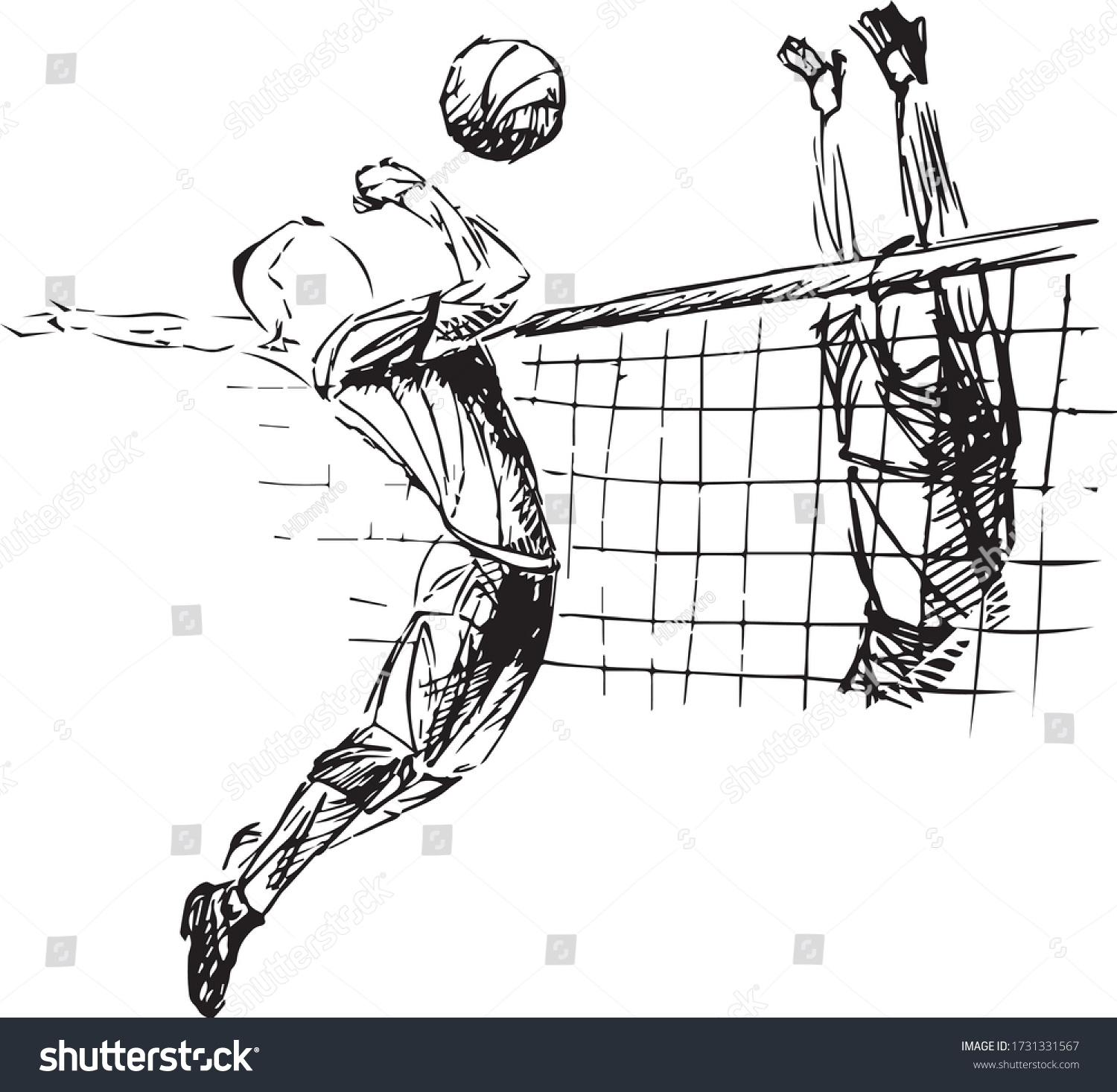Hand sketch volleyball player. Beach volleyball Royalty Free Stock