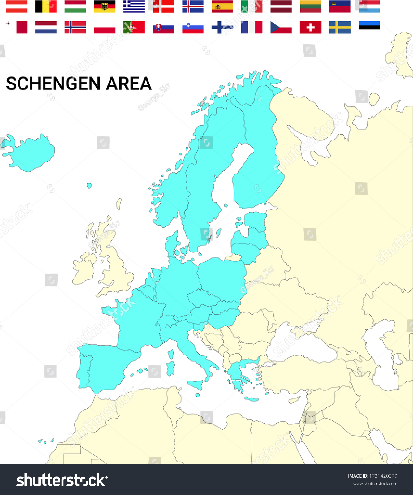 Map Of Europe With The Schengen Area Countries - Royalty Free Stock ...