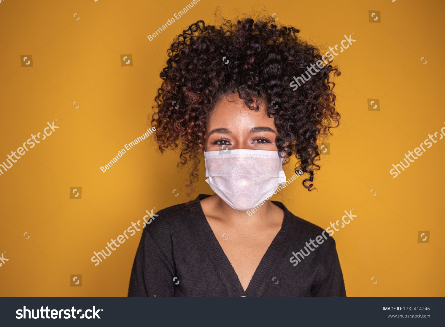 young girl wearing protective mask in corona virus pandemic, covid-19 #1732414246