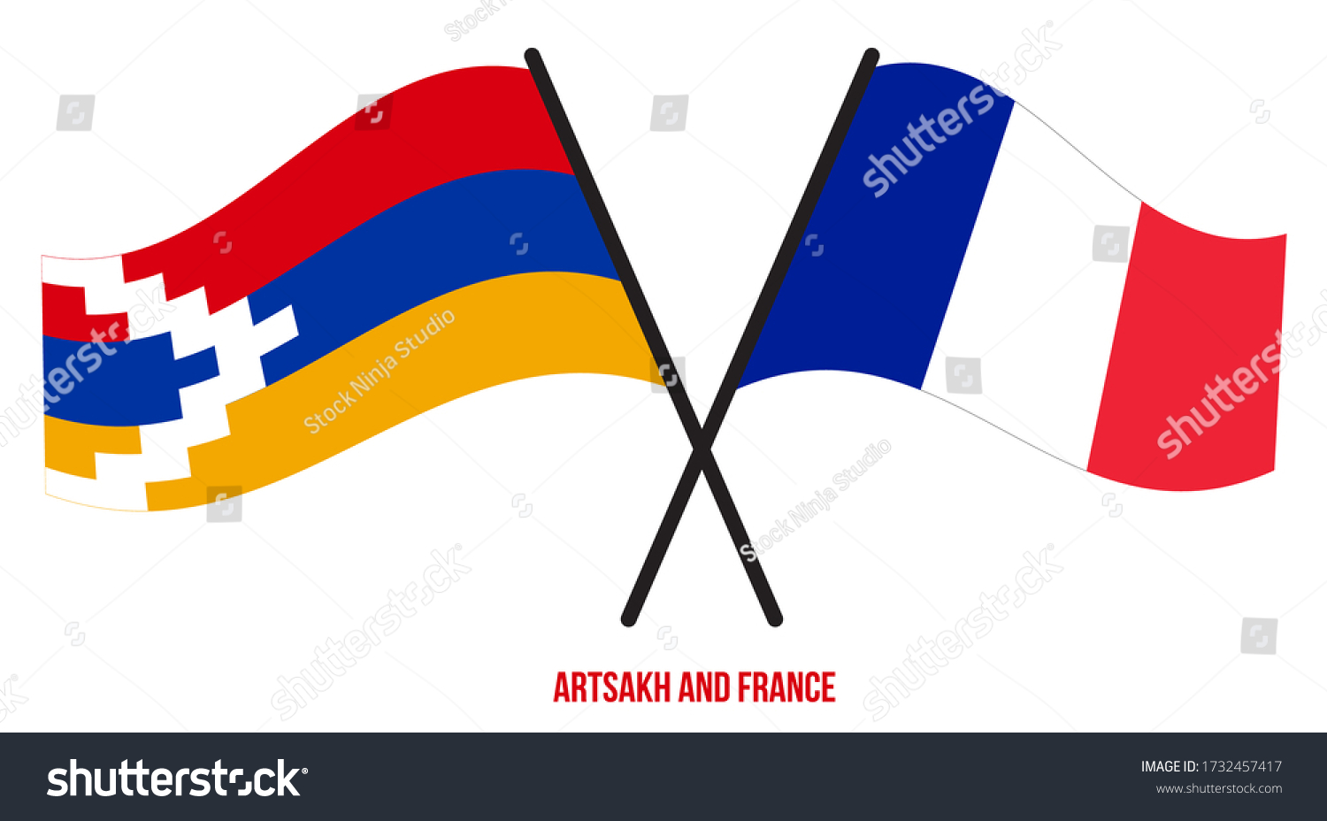 Artsakh and France Flags Crossed And Waving Flat - Royalty Free Stock ...