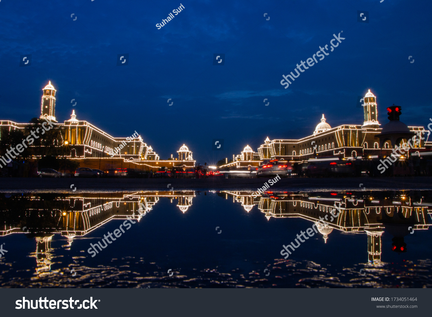 Reflection of Indian President's Estate, Rashtrapati Bhawan in Lutyen's Delhi, New Delhi, India during monsoon. #1734051464