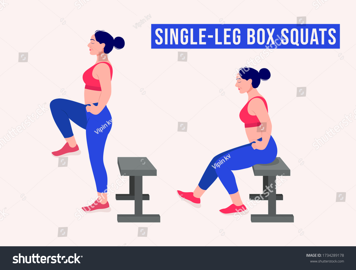 Girl Doing Single Leg Box Squat Exercise Woman Royalty Free Stock Vector 1734289178 5337