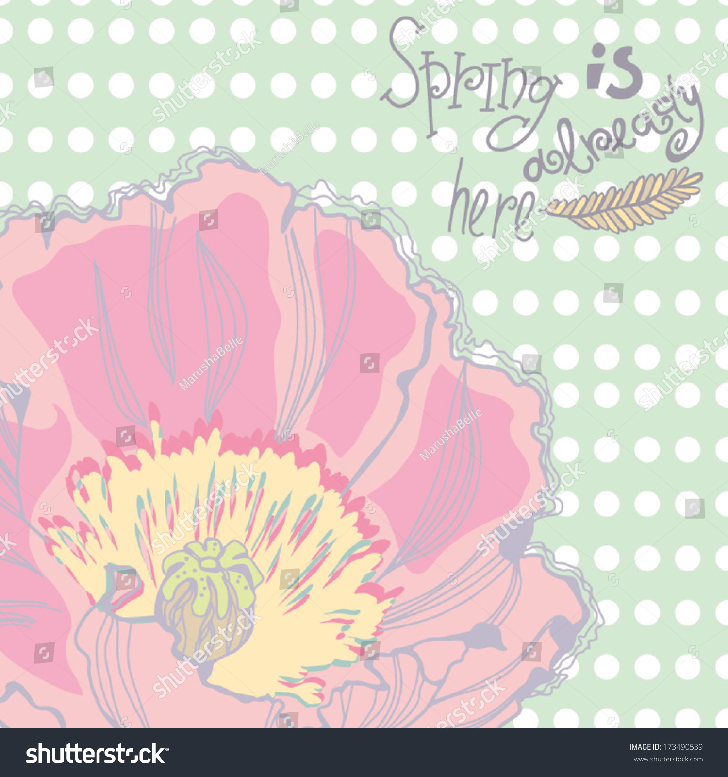 Beautiful spring floral background with poppy. Vintage cute design invitation with place for text. #173490539