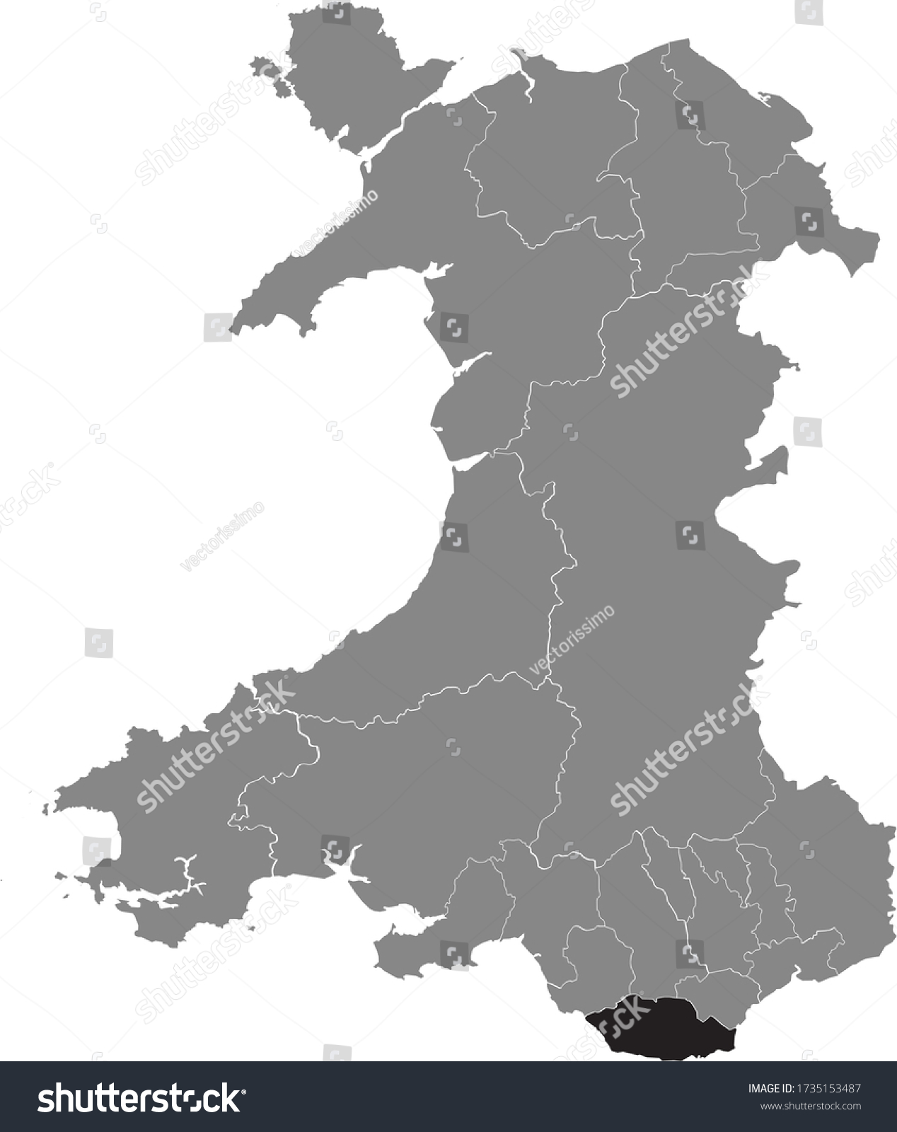 Black Location Map of Welsh County Borough of - Royalty Free Stock ...