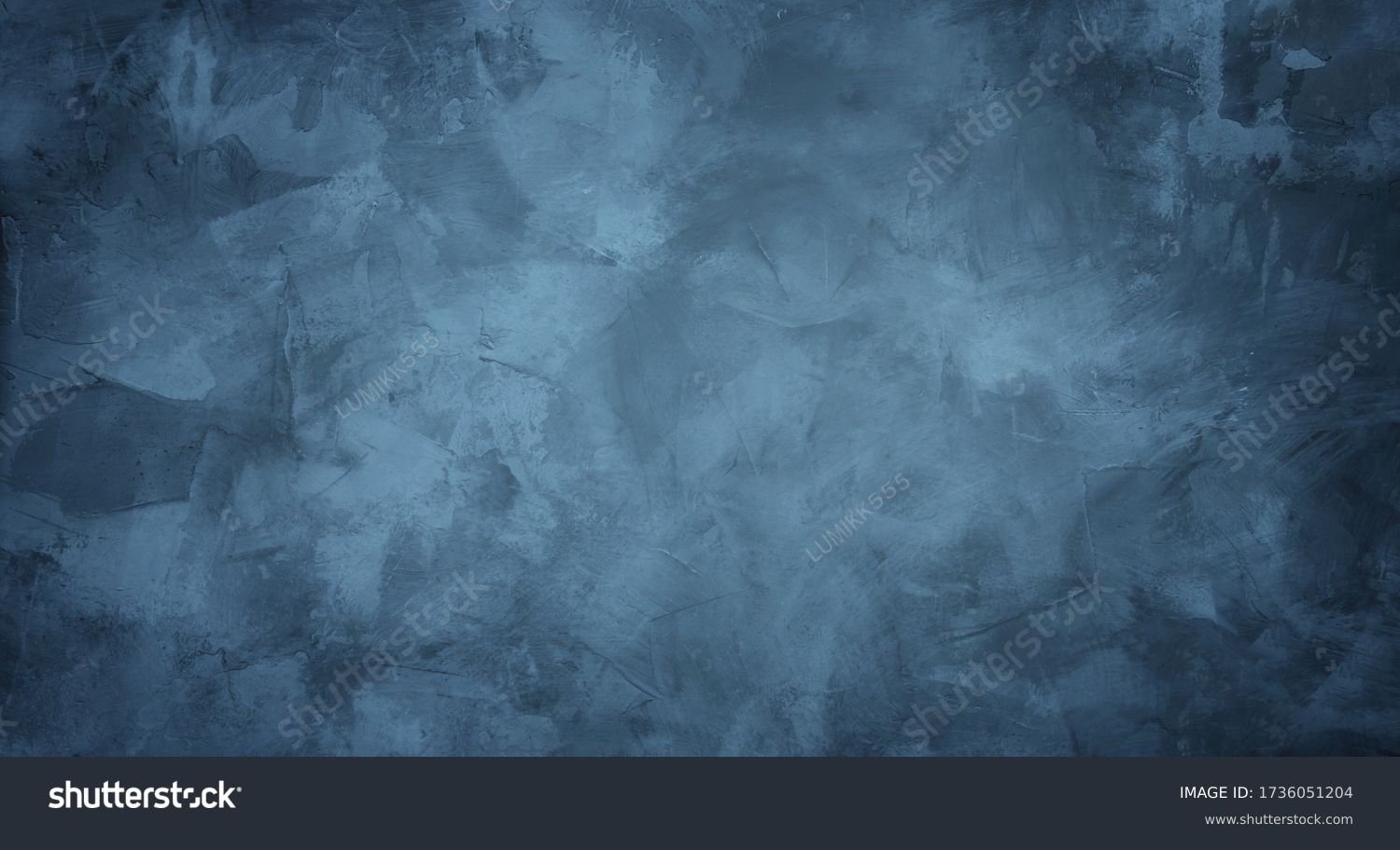 Beautiful grunge grey blue background. Panoramic abstract decorative dark background. Wide angle rough stylized mystic texture wallpaper with copy space for design. #1736051204