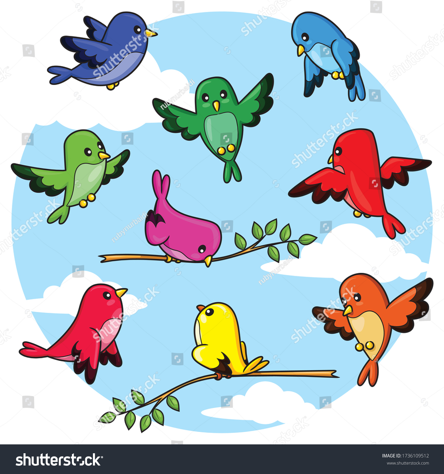 Illustration of cute cartoon birds pack. - Royalty Free Stock Vector ...