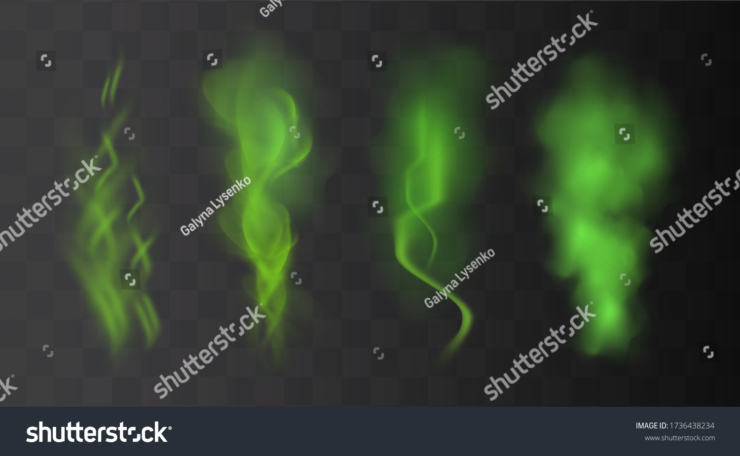 Green stink bad smell, smoke or poison gases,chemical toxic vapour.Vector realistic set of stench breath or sweat odor isolated on transparent checkered background.
 #1736438234