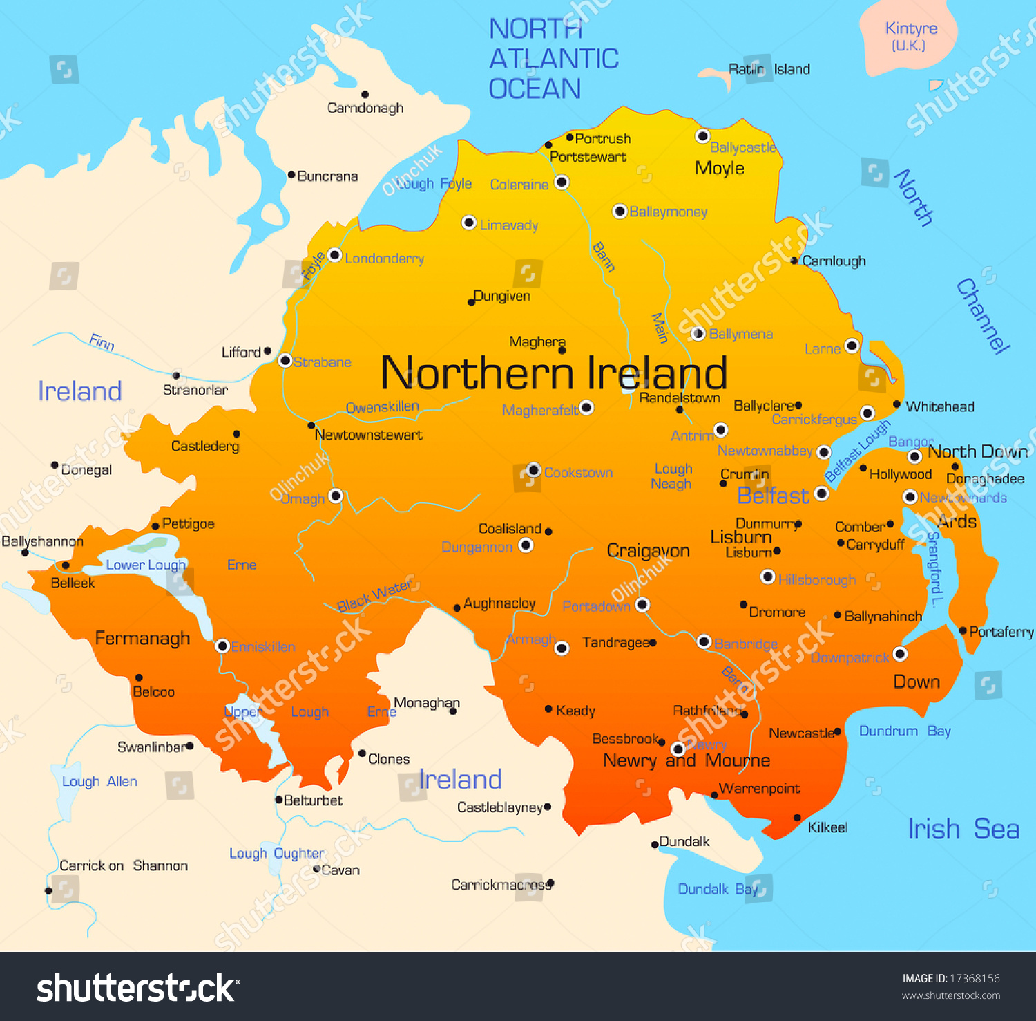 Abstract vector color map of Northern Ireland - Royalty Free Stock ...