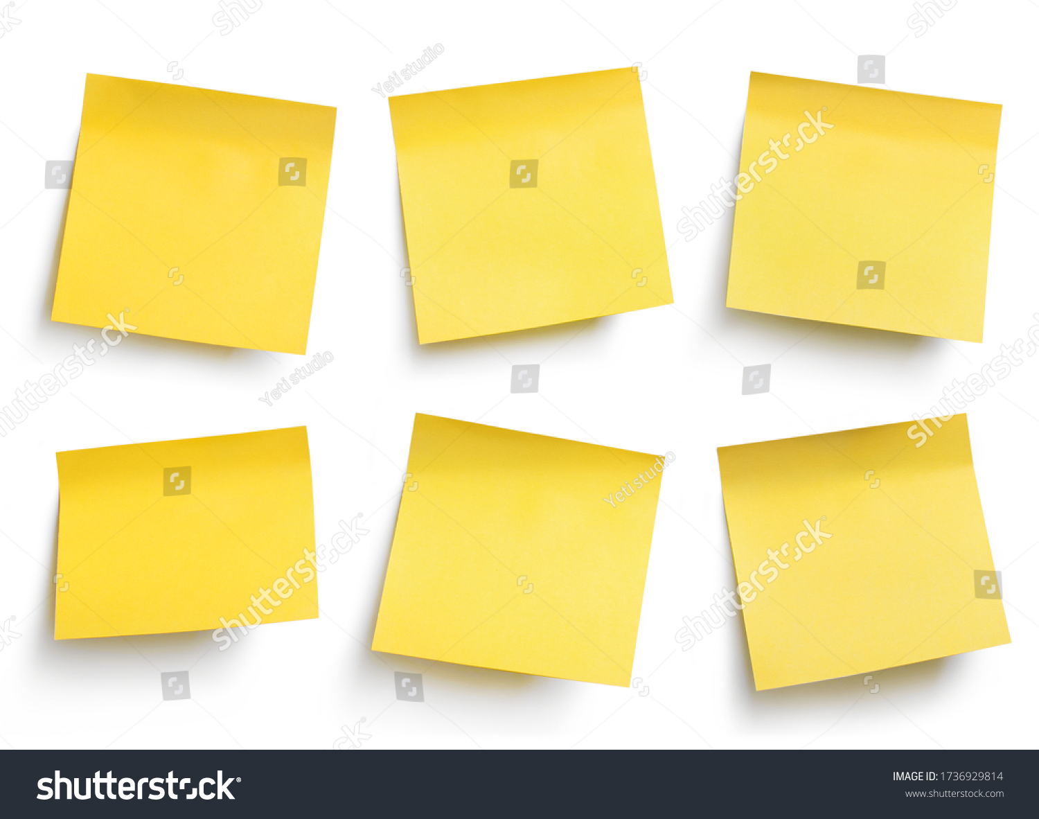 Yellow blank sticky paper sheets, isolated on white background #1736929814