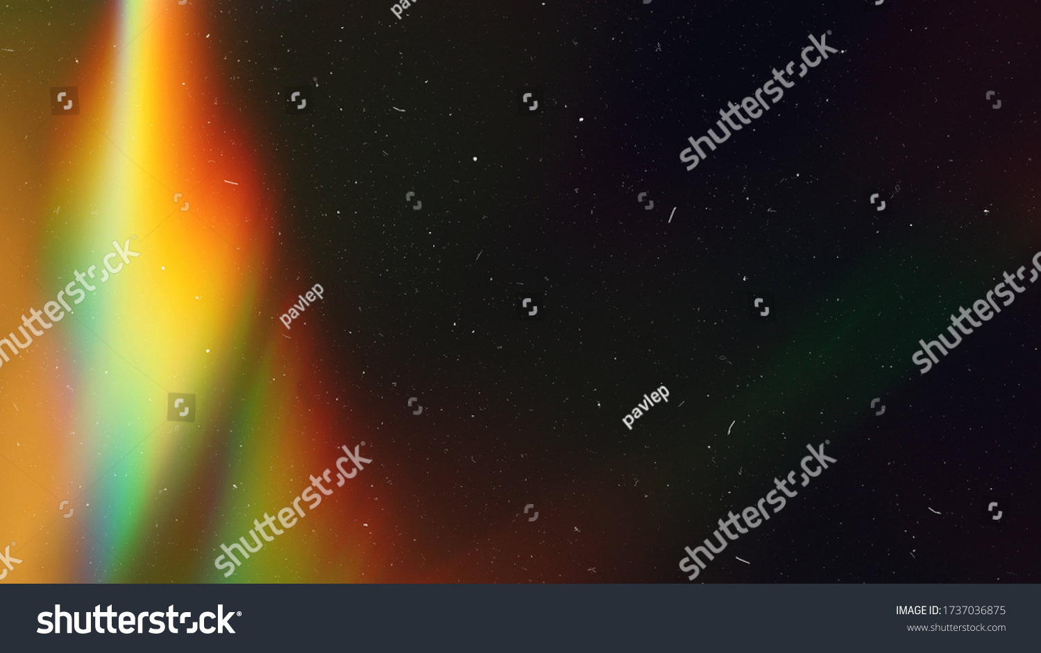 Rainbow Lens Optical Flare Film Dust Overlay Effect Vintage Abstract Bokeh Light Leaks Photo Retro Camera Defocused Blur Reflection Bright Sunlights. Use Screen Overlay Mode for Photo Processing. #1737036875