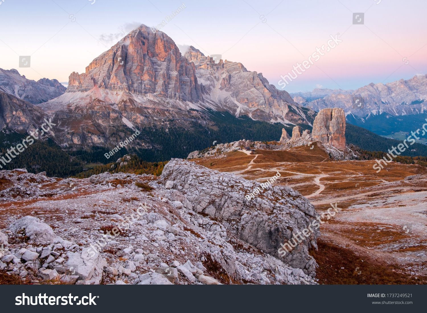 Next to the beautiful Cinque Torri mountains are the Tofana di rozes mountains, close to the town of Cortina d’Ampezzo, at the Falzarego pass in the province of Belluno in northern Italy #1737249521