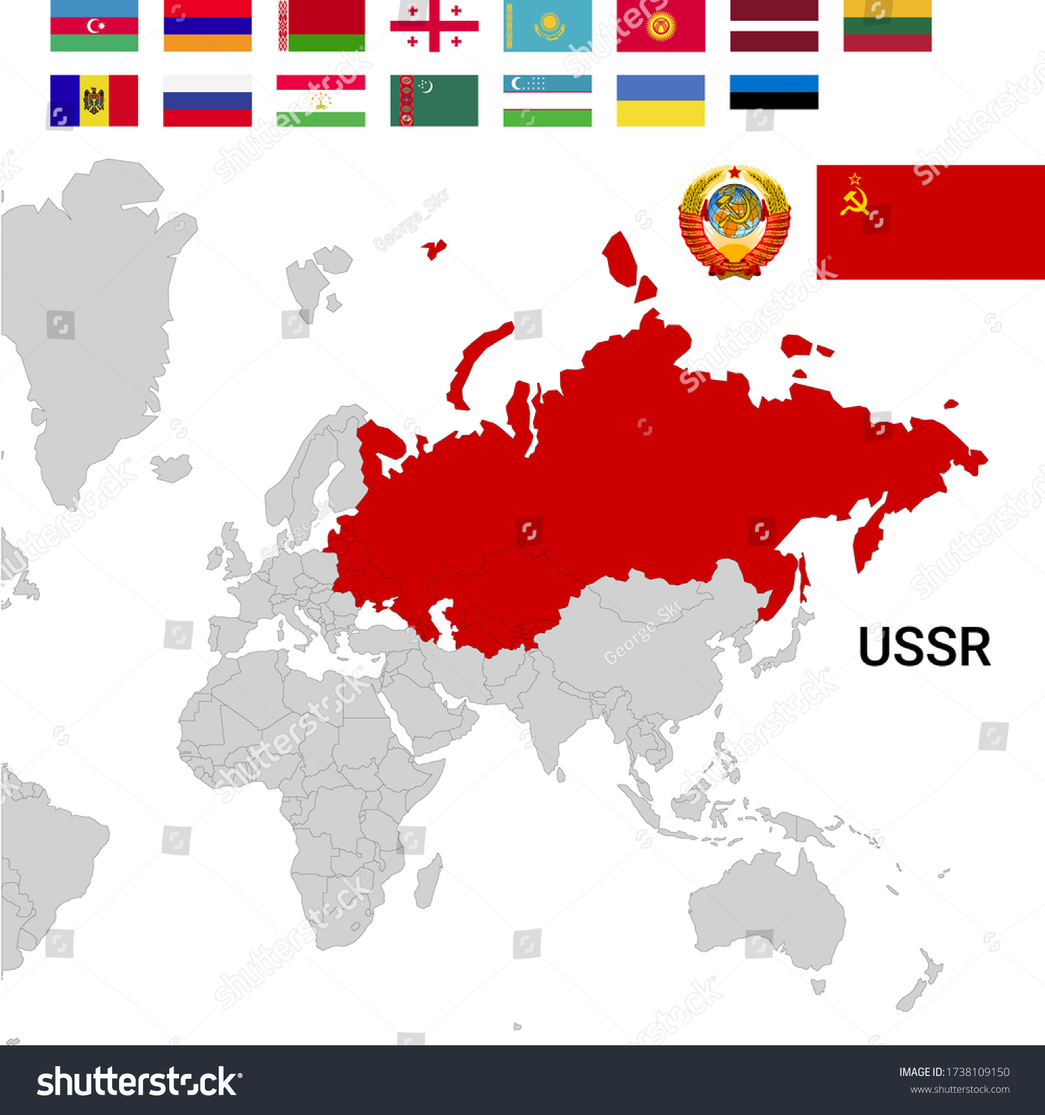 Map Of Ussr With Flags - Royalty Free Stock Vector 1738109150 - Avopix.com