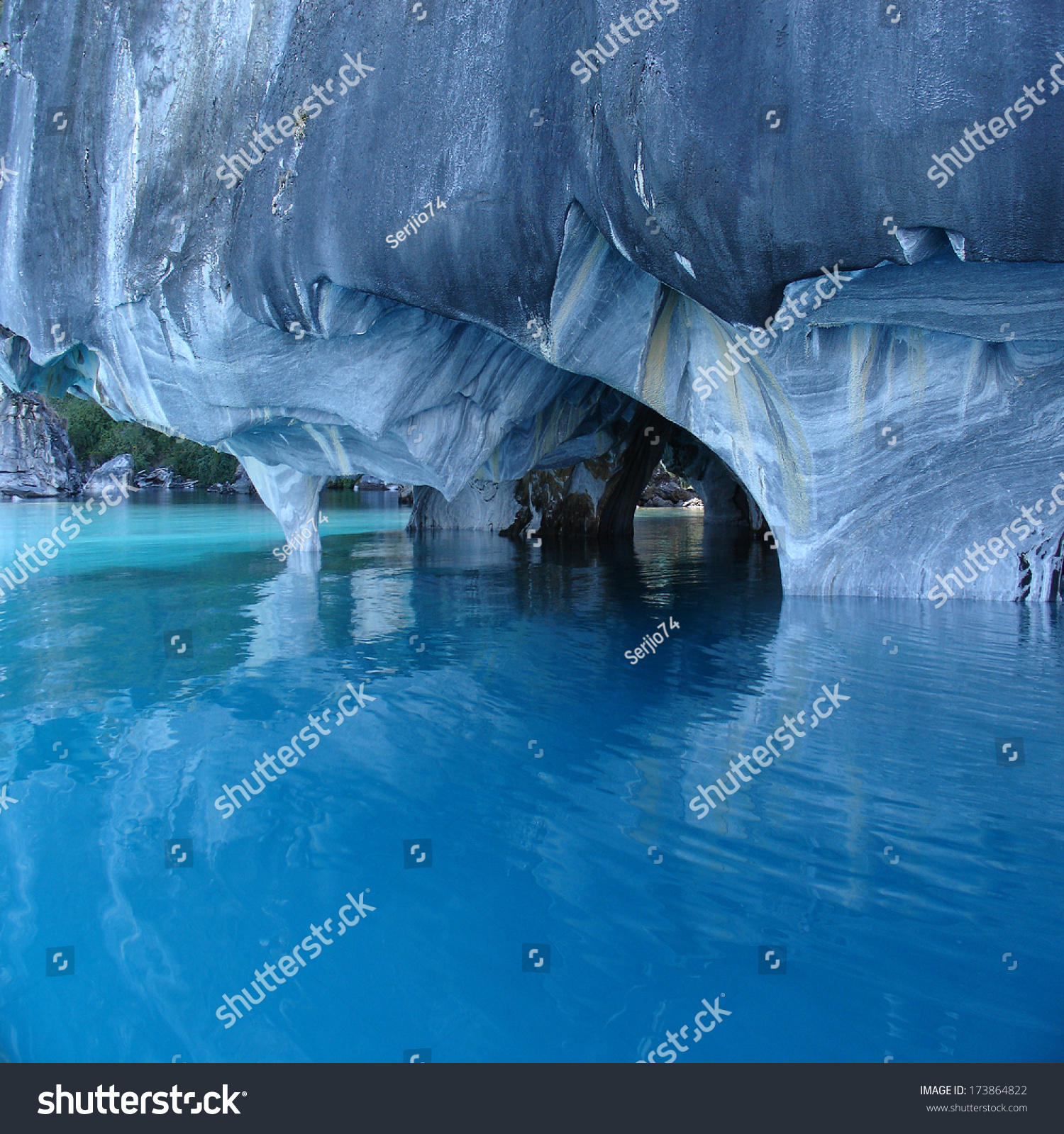 Unique marble caves. General Carrera lake. North of Patagonia. Chile.                            #173864822