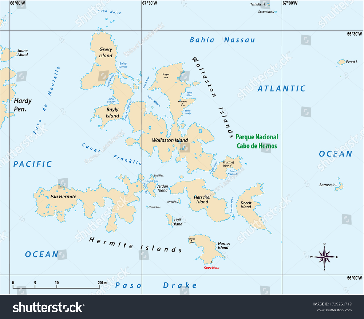 Vector map of Cape Horn National Park, Chile - Royalty Free Stock ...