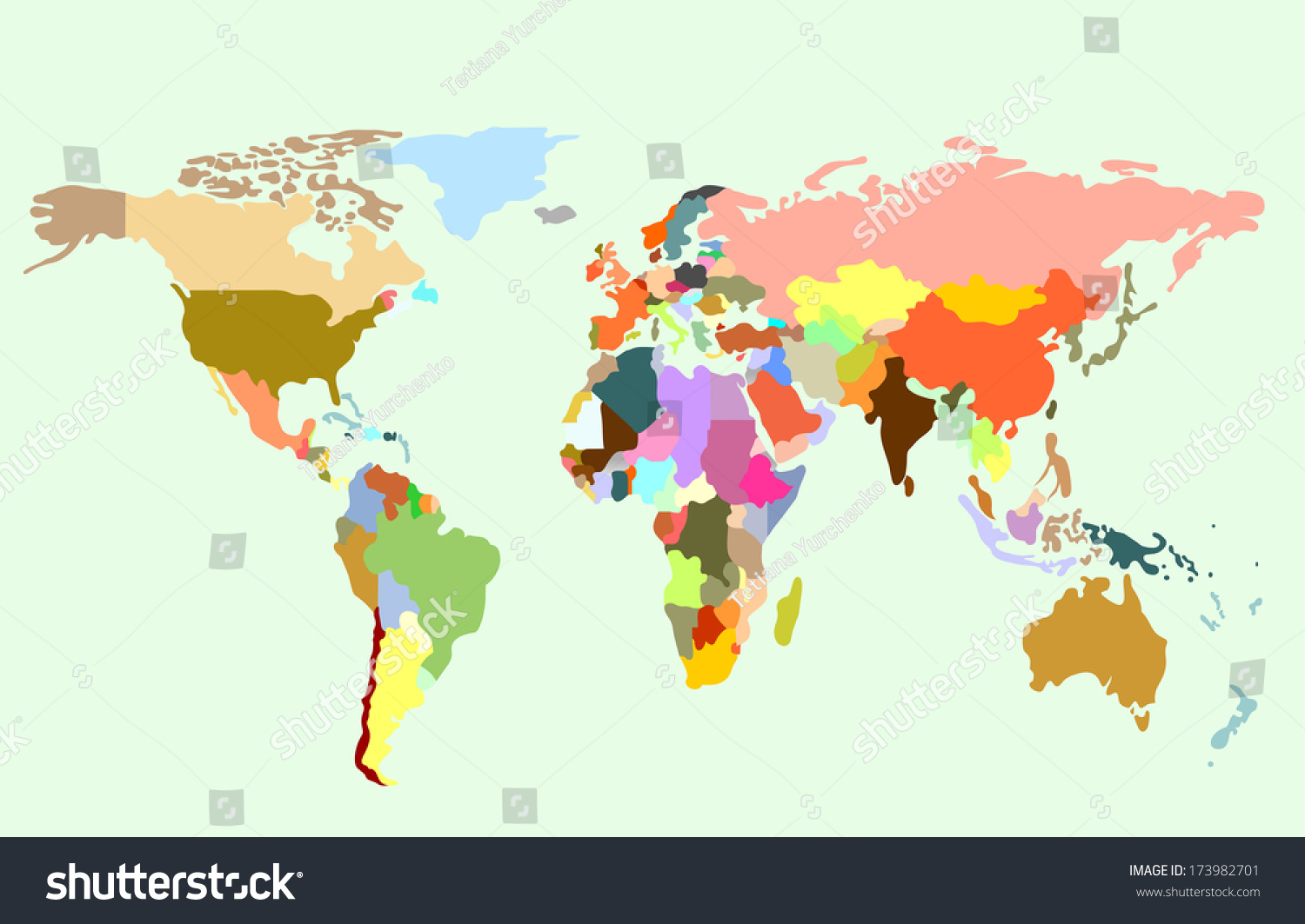 Detailed  World map of rainbow colors. #173982701
