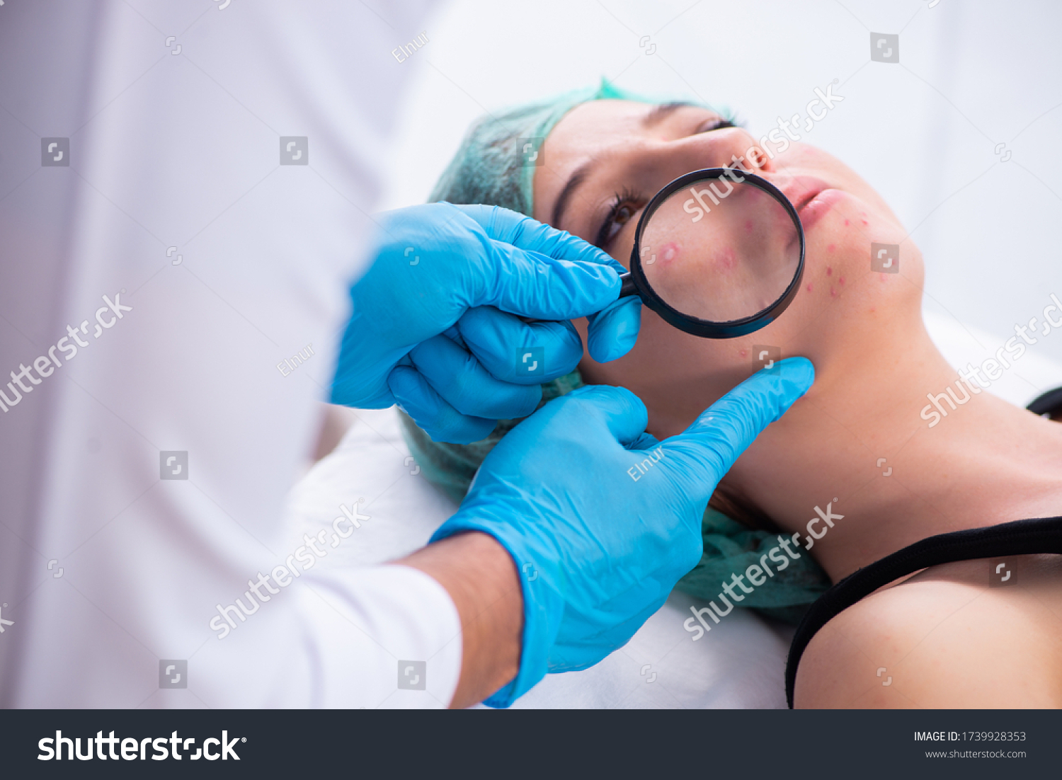 Young woman visiting male doctor dermatologist #1739928353