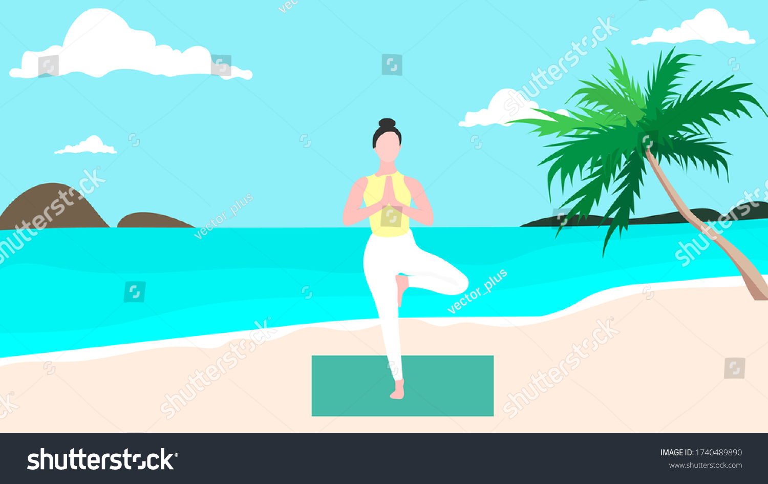 Illustration of a girl doing yoga at the beach. - Royalty Free Stock ...