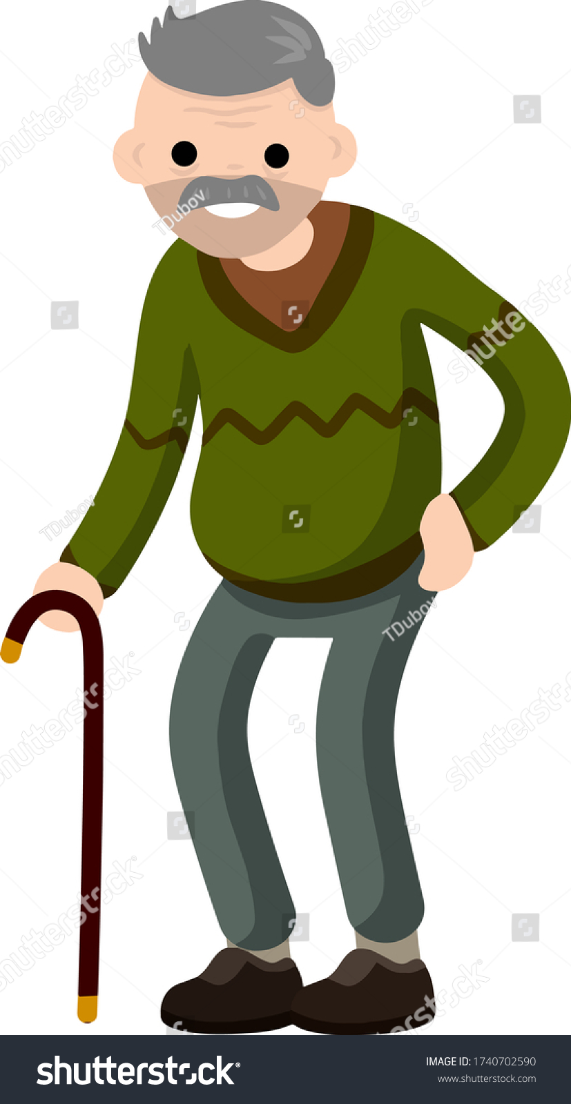 Funny old man with cane. Cartoon flat - Royalty Free Stock Vector ...