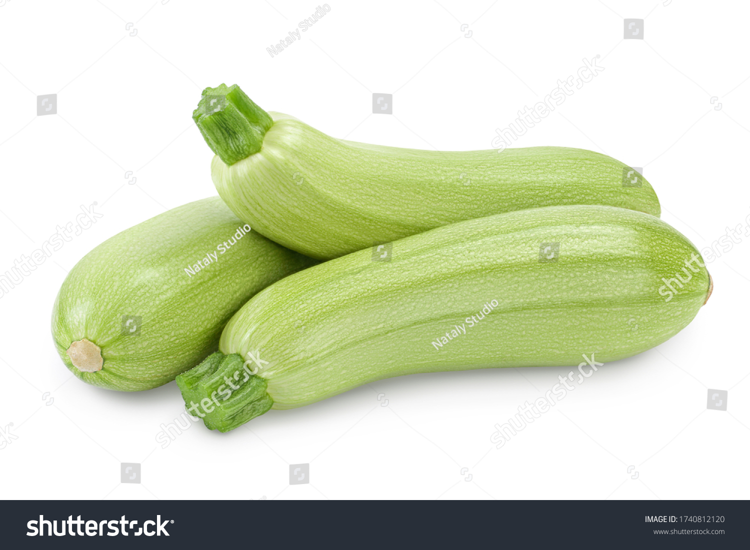 zucchini or marrow isolated on white background with clipping path and full depth of field #1740812120