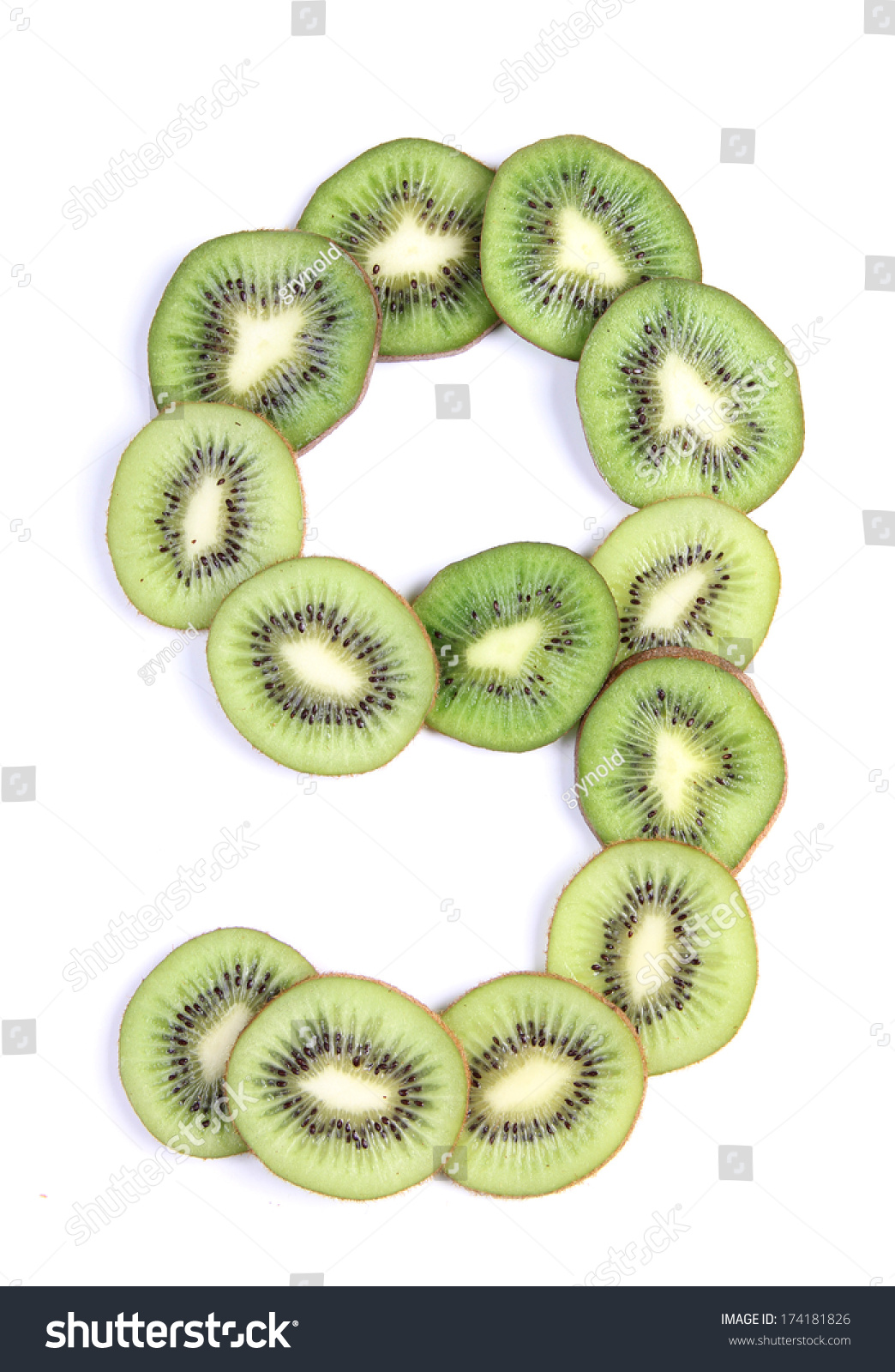 Letters and numbers alphabet of cut kiwi #174181826