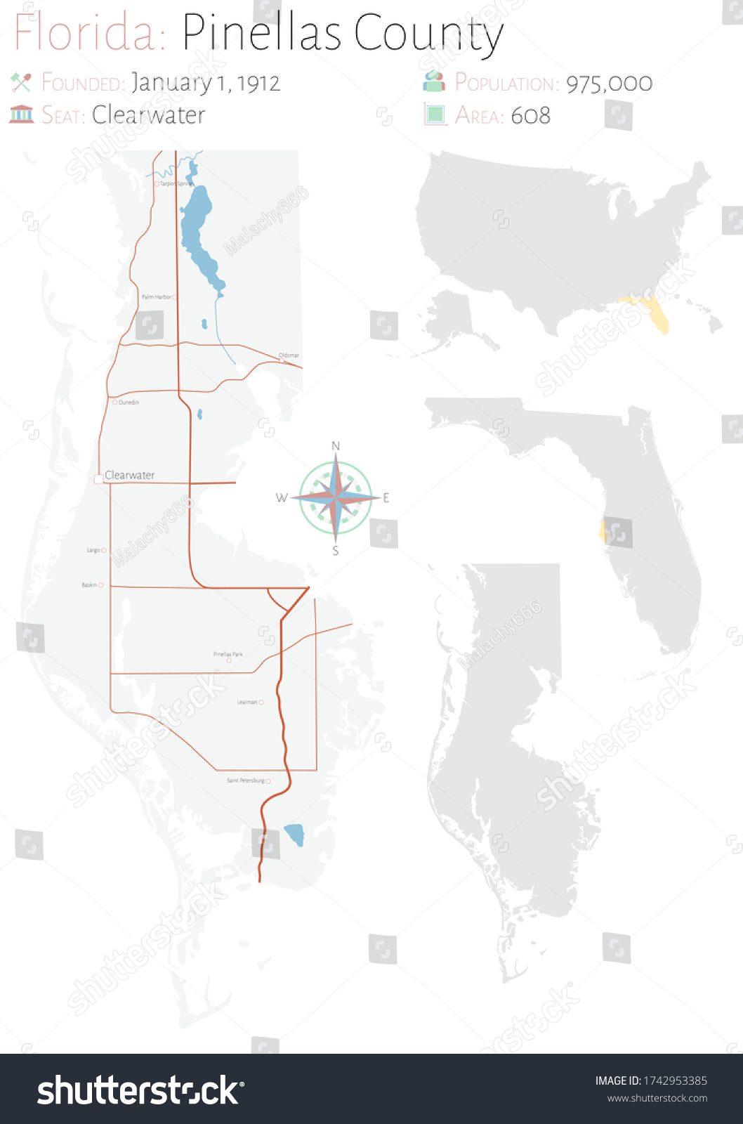 Large and detailed map of Pinellas county in - Royalty Free Stock ...