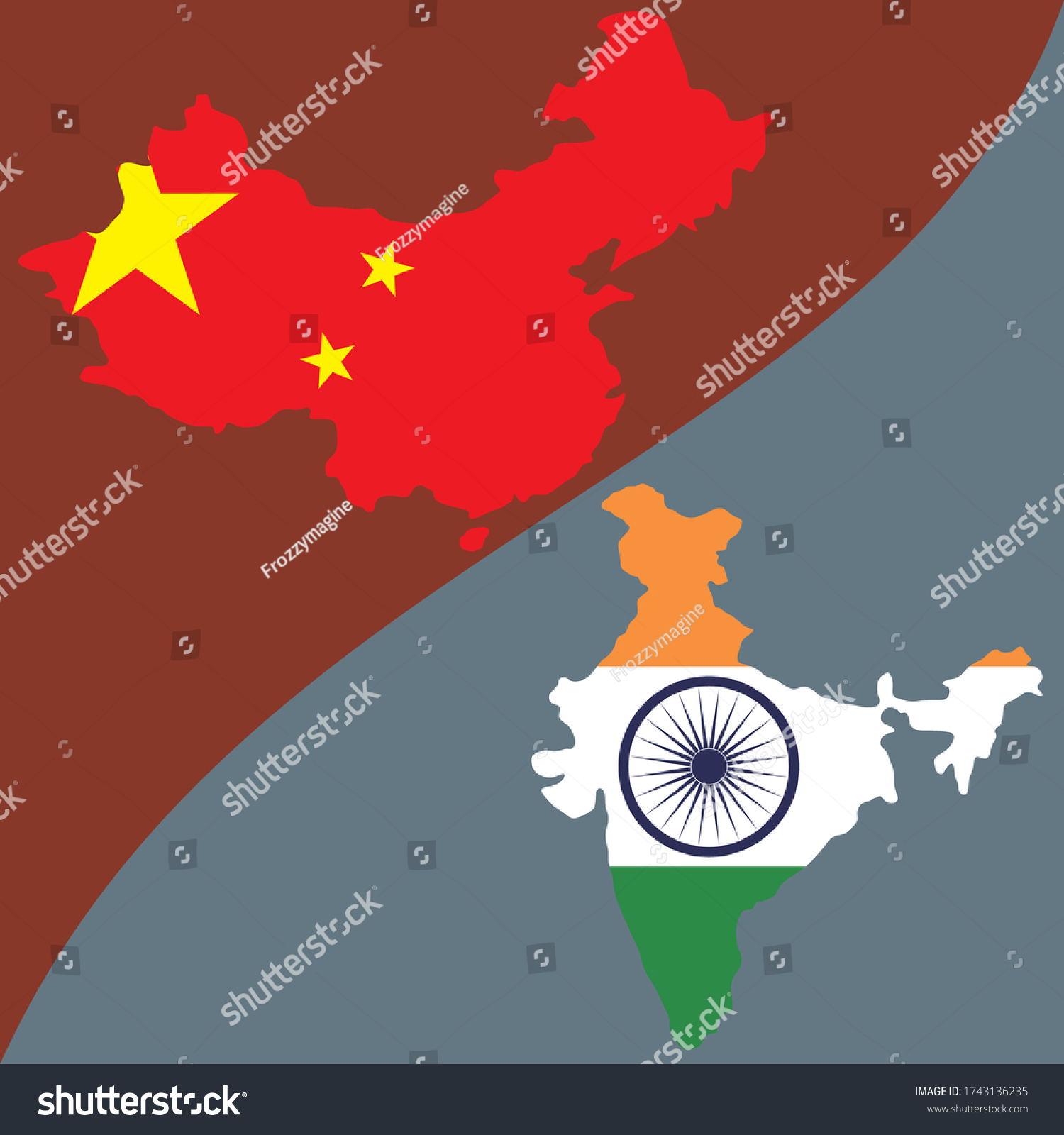 vector map of China and India - Royalty Free Stock Vector 1743136235 ...