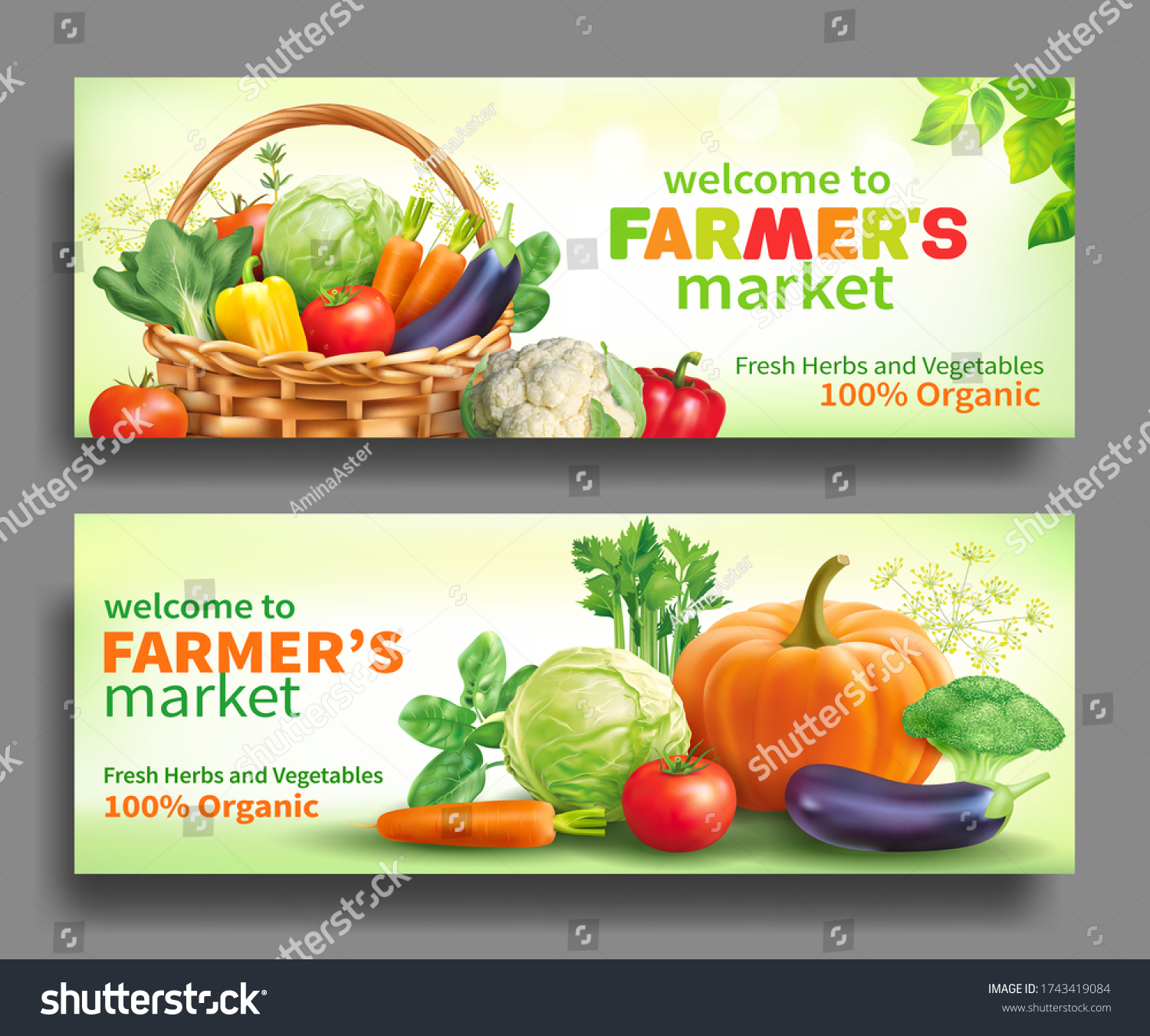 Promotional banners for farmers market. Vector set. #1743419084