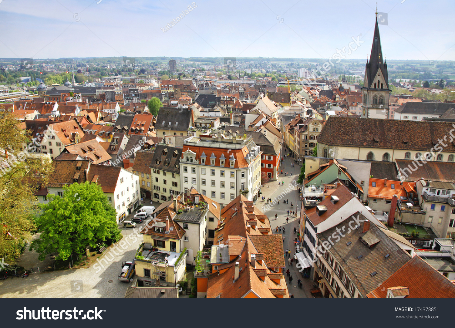 Aerial view of Konstanz city (Germany) and Town of Kreuzlingen (Switzerland) #174378851