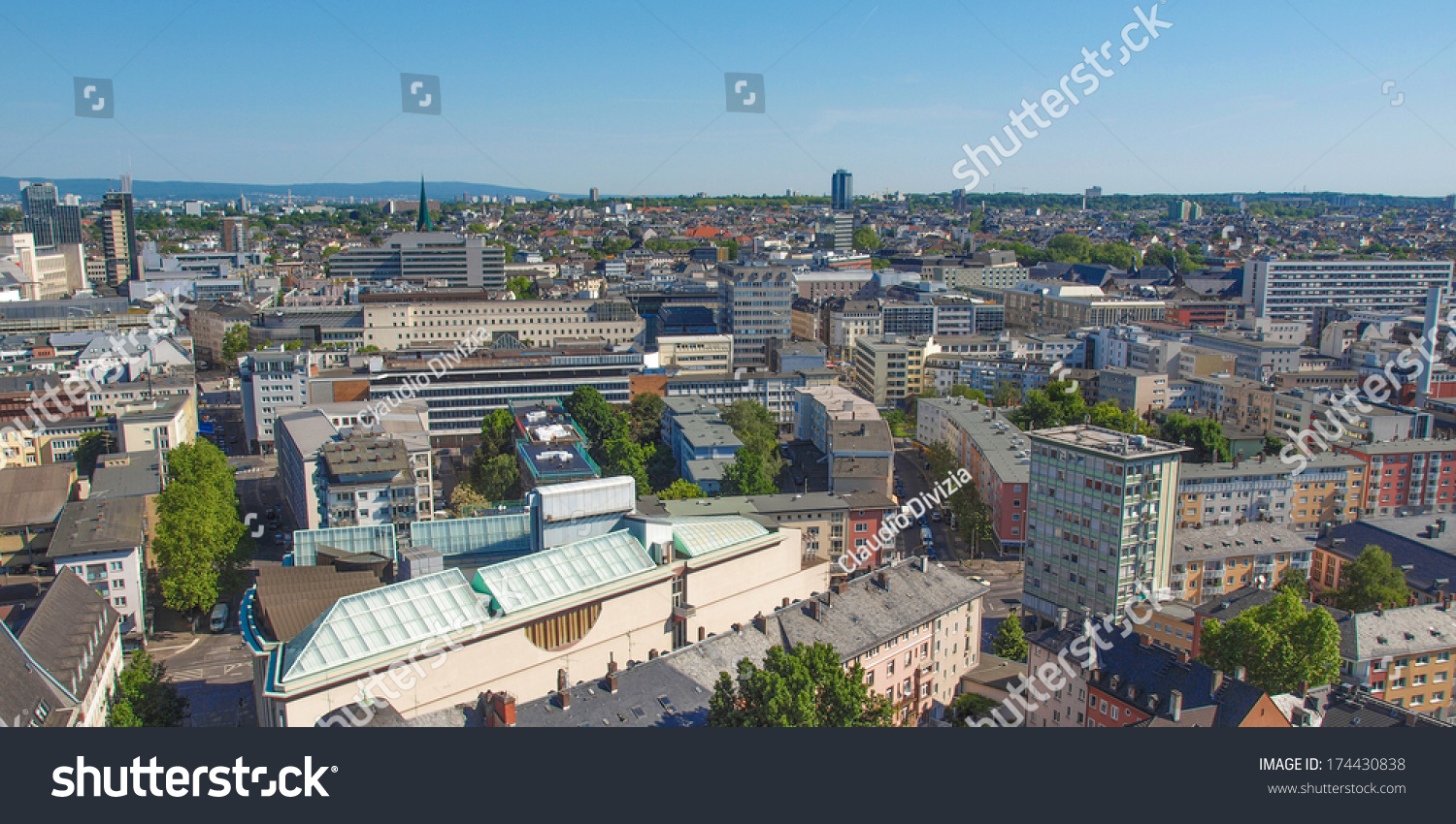 Aerial view of the city of Frankfurt am Main in Germany - wide panoramic view #174430838