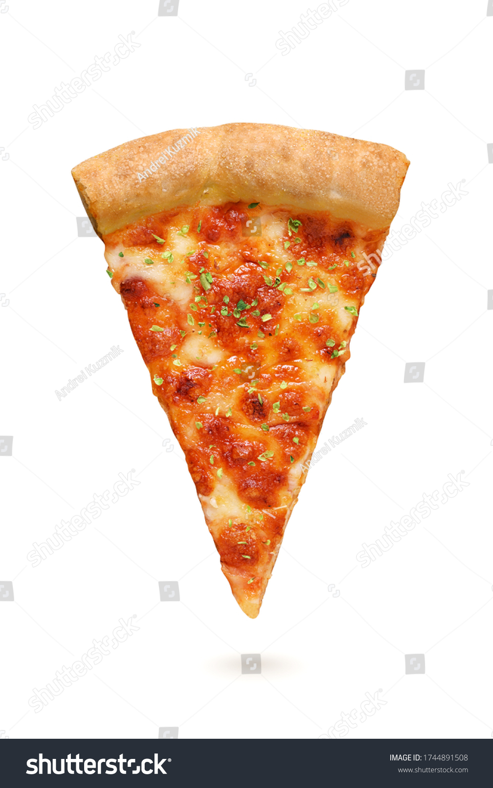 Neapolitan pizza Margherita isolated on white background. One slice, top view. #1744891508