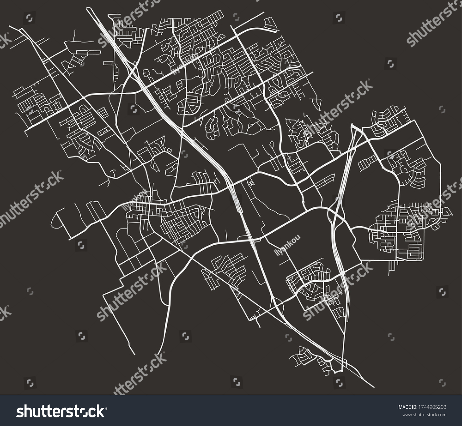 Street network map of Mansfield, Texas, United - Royalty Free Stock ...