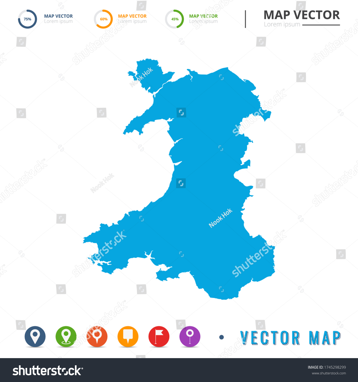 Map of Wales blue and set pin icon. - Royalty Free Stock Vector ...