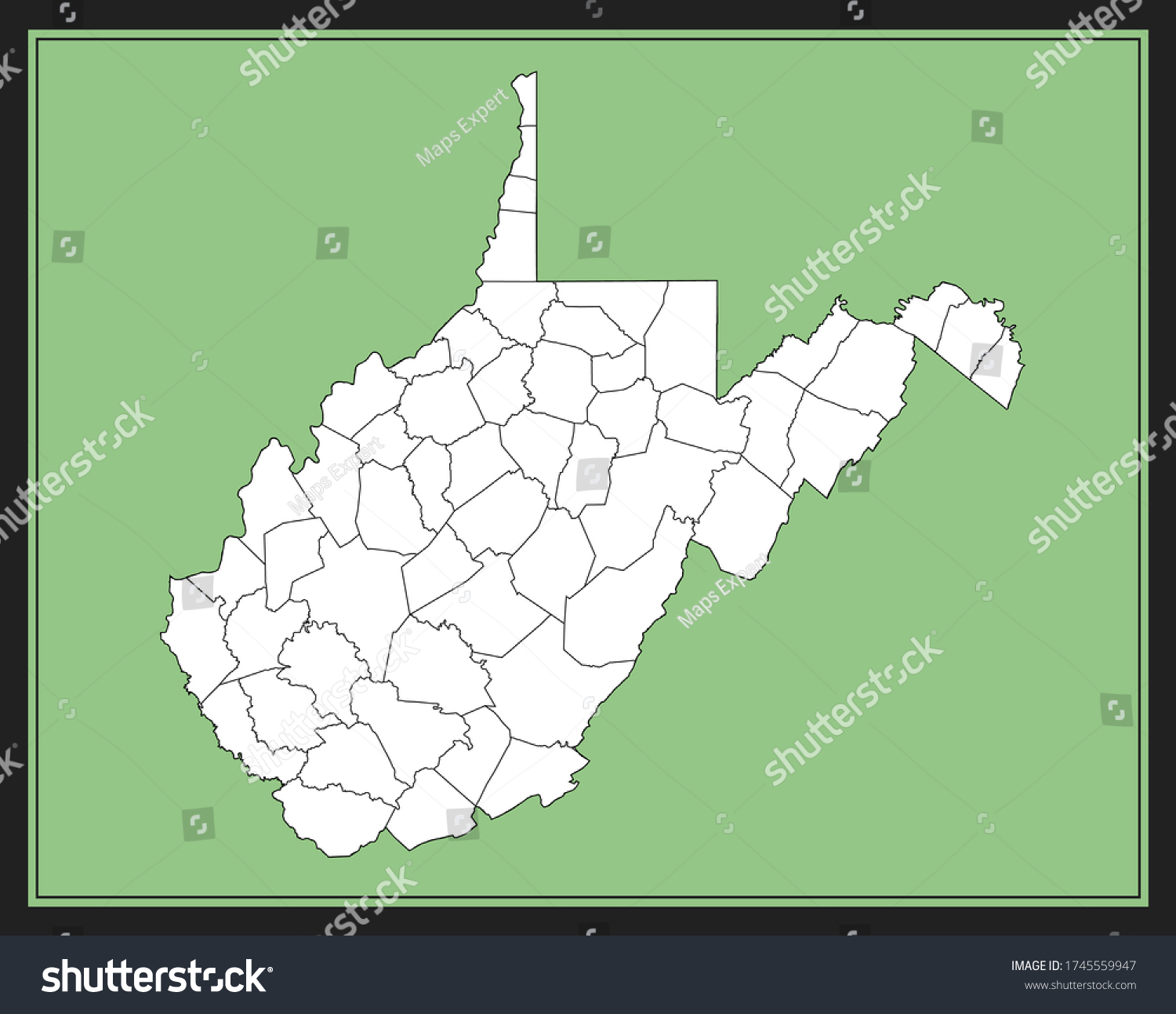 Map of West Virginia county - Royalty Free Stock Vector 1745559947 ...