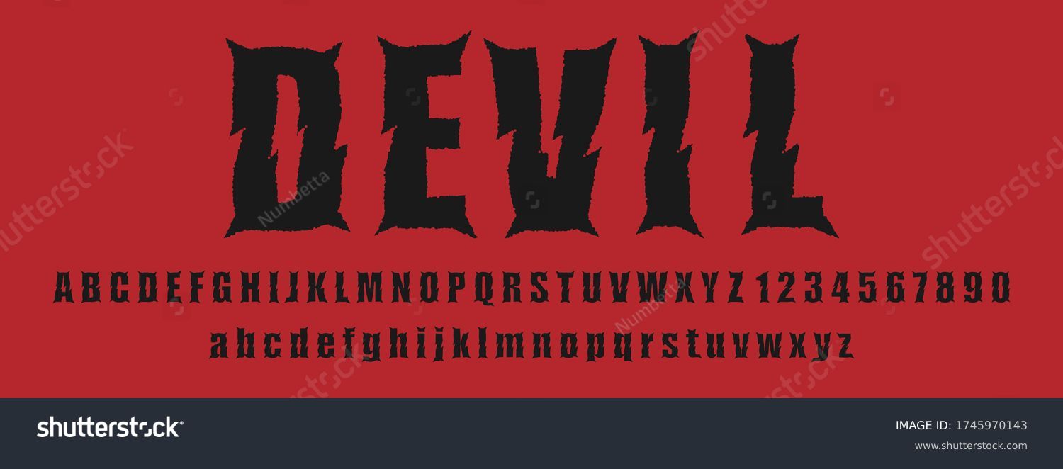 Devil style font, Alphabets and numbers letters - Royalty Free Stock ...