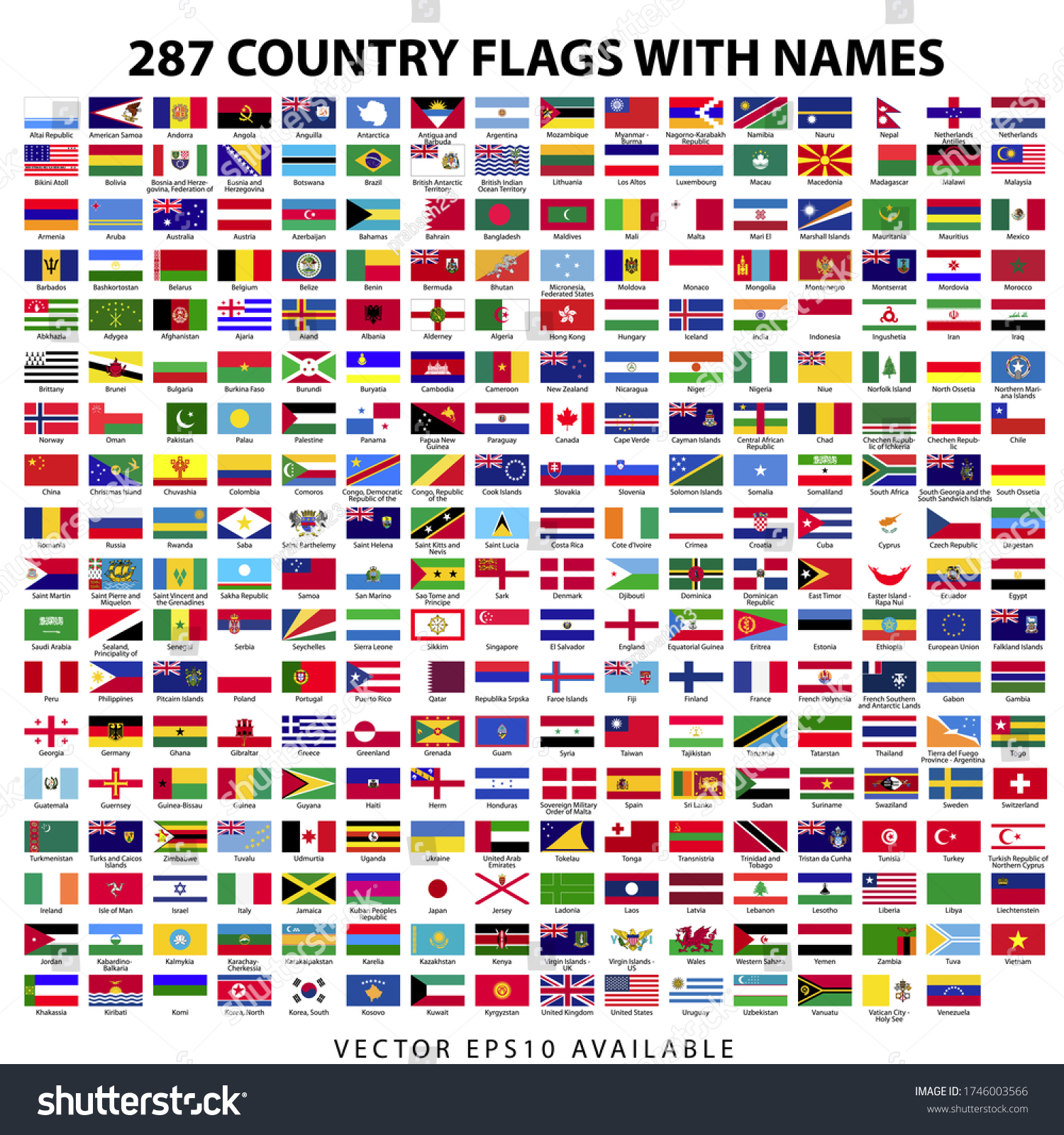 287 World Country Flags With Names Flat Icon Royalty Free Stock 